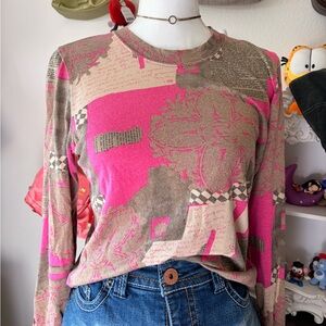 Vibrant Pink and Brown Long Sleeve Top